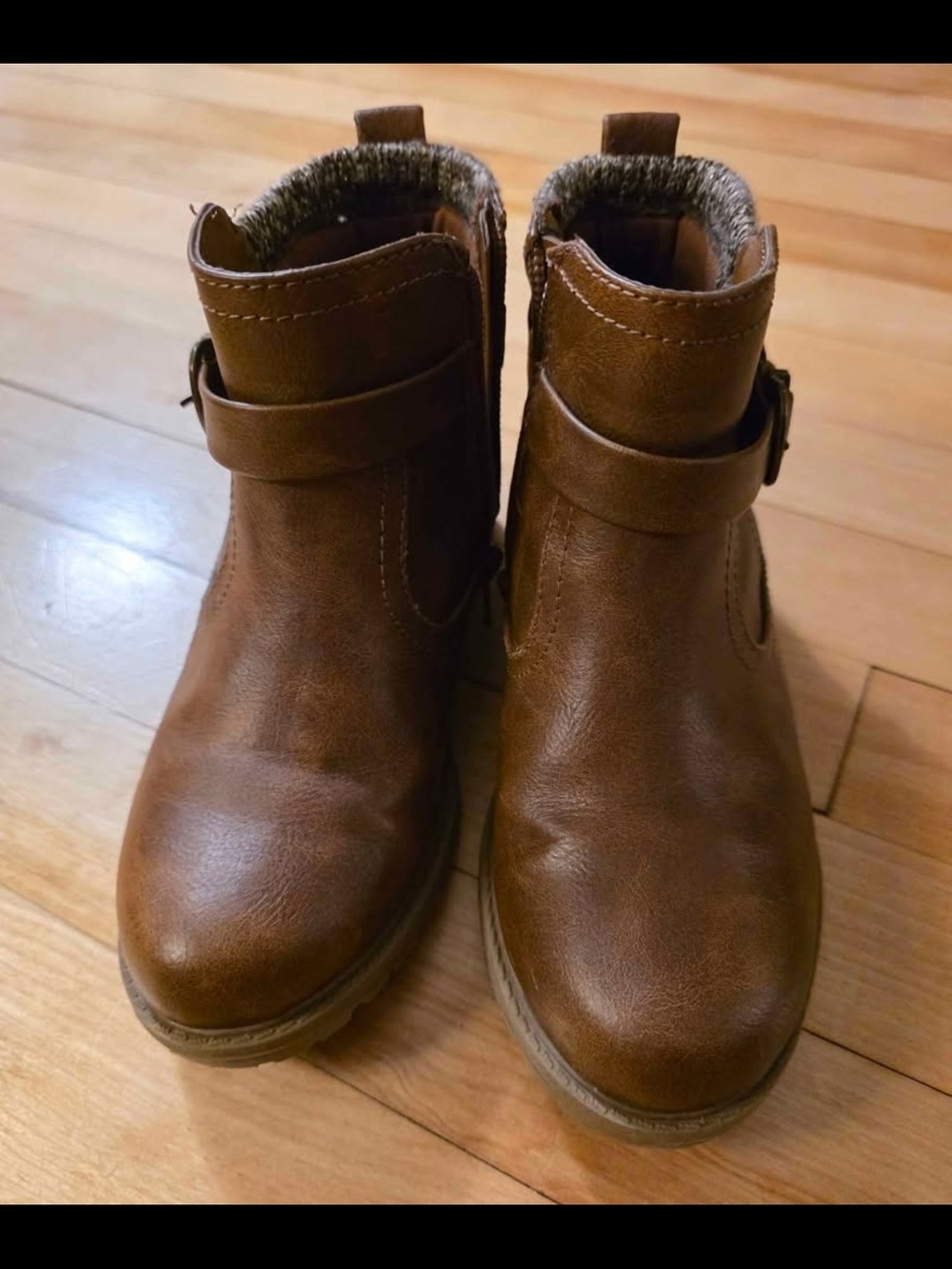 Cat & Jack Brown Faux-Leather Kids Ankle Boots
